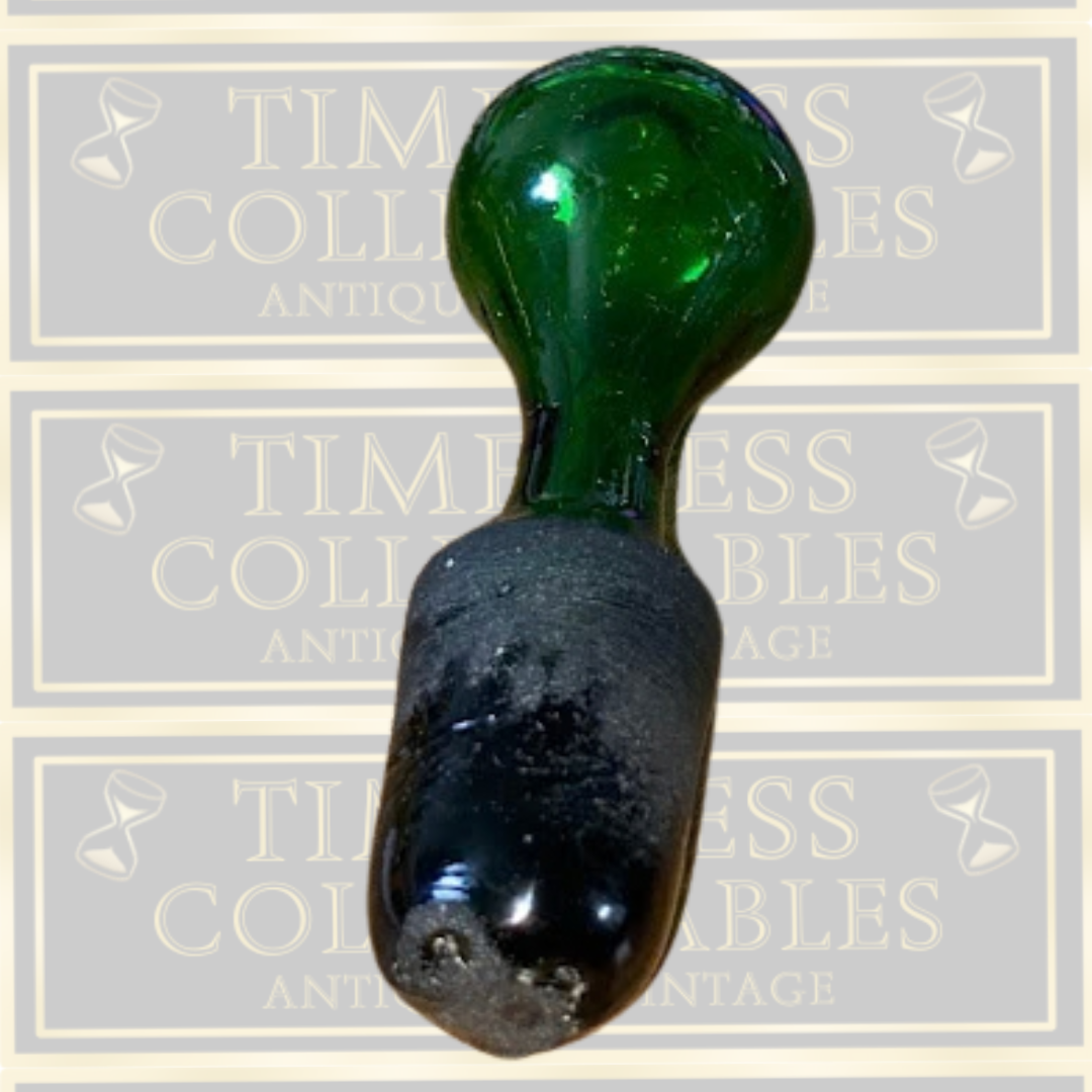 Antique Hand Blown Victorian Hand Painted Green Glass Decanter