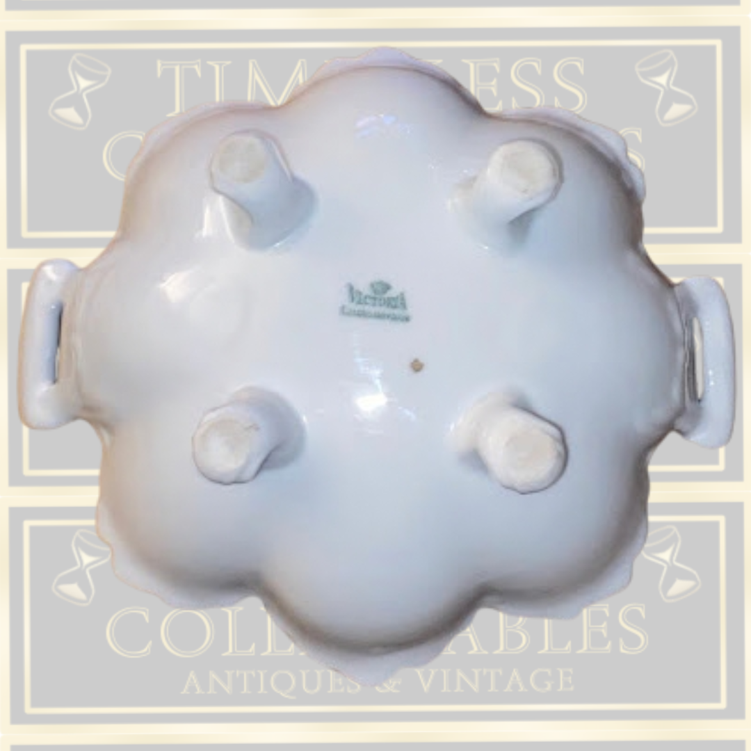 Vintage Porcelain Bowl Scalloped Gold-Trimmed Central Bird & Floral Footed Bowl