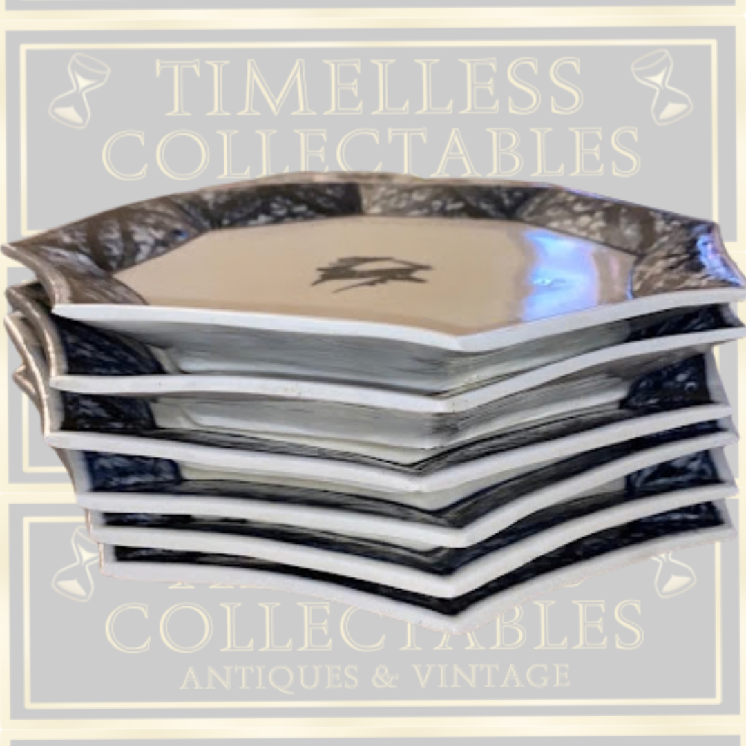 Vintage Six Faience Hand-Painted Octagonal Display Plates