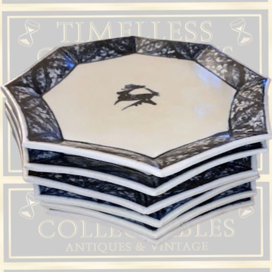 Vintage Six Faience Hand-Painted Octagonal Display Plates