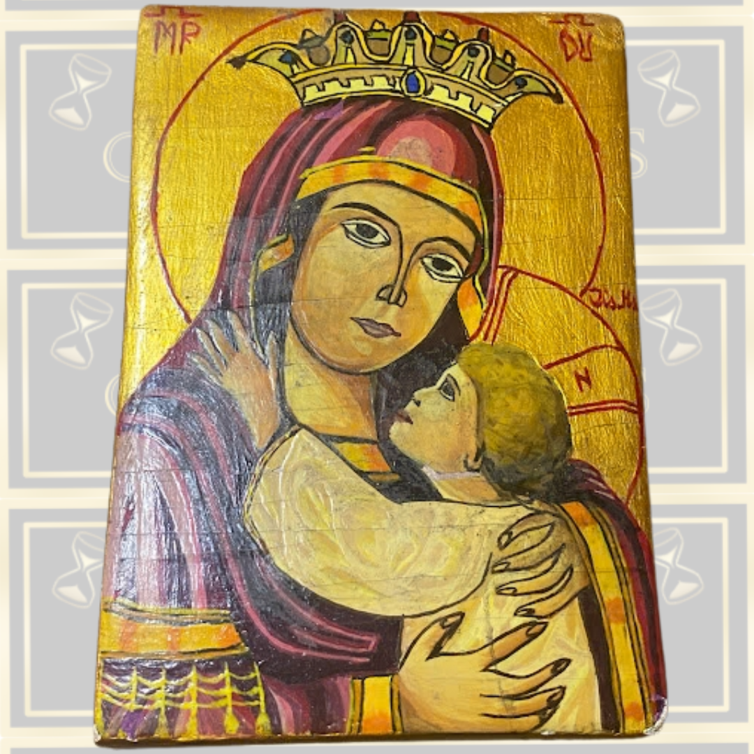 Vintage Eastern Orthodox Icon Depicting The Virgin Mary & Christ Child