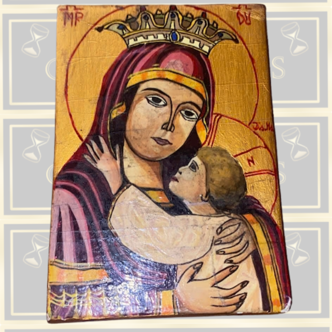 Vintage Eastern Orthodox Icon Depicting The Virgin Mary & Christ Child