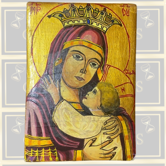 Vintage Eastern Orthodox Icon Depicting The Virgin Mary & Christ Child