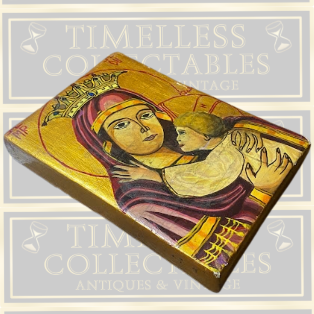 Vintage Eastern Orthodox Icon Depicting The Virgin Mary & Christ Child