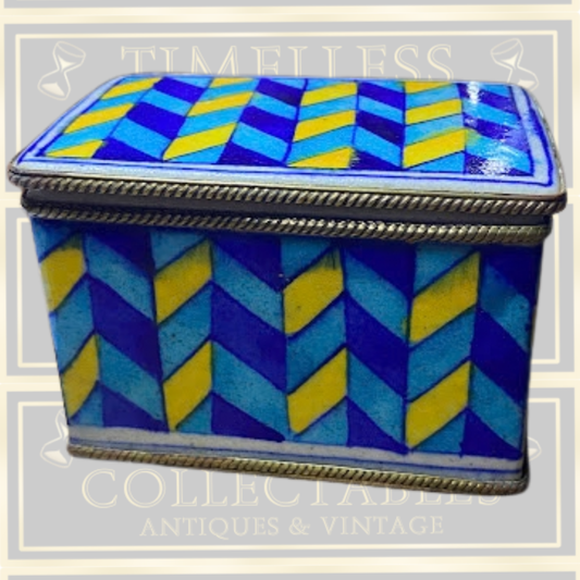 Vintage Mid-Century Porcelain Trinket Box – Chevron Pattern