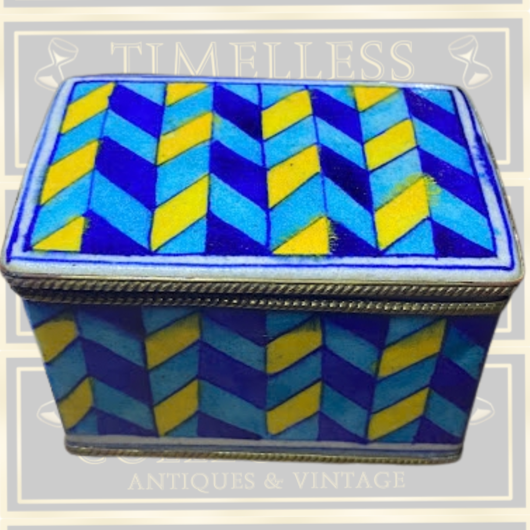 Vintage Mid-Century Porcelain Trinket Box – Chevron Pattern