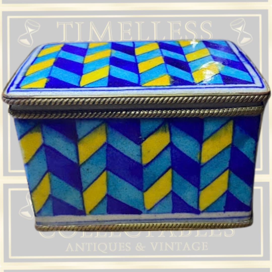Vintage Mid-Century Porcelain Trinket Box – Chevron Pattern