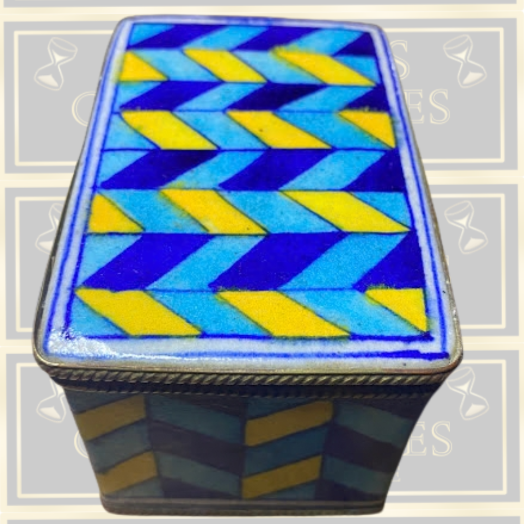 Vintage Mid-Century Porcelain Trinket Box – Chevron Pattern