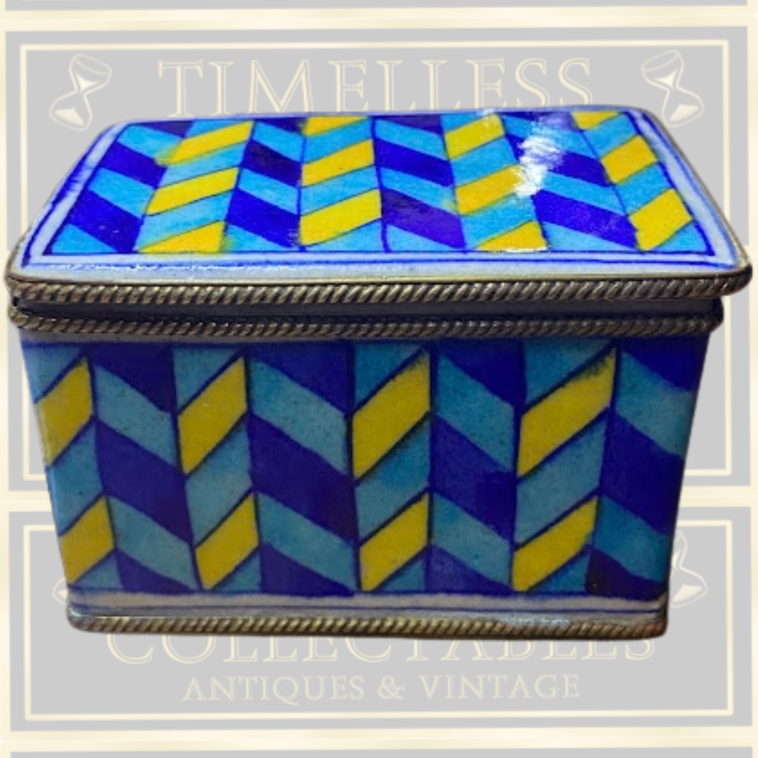 Vintage Mid-Century Porcelain Trinket Box – Chevron Pattern