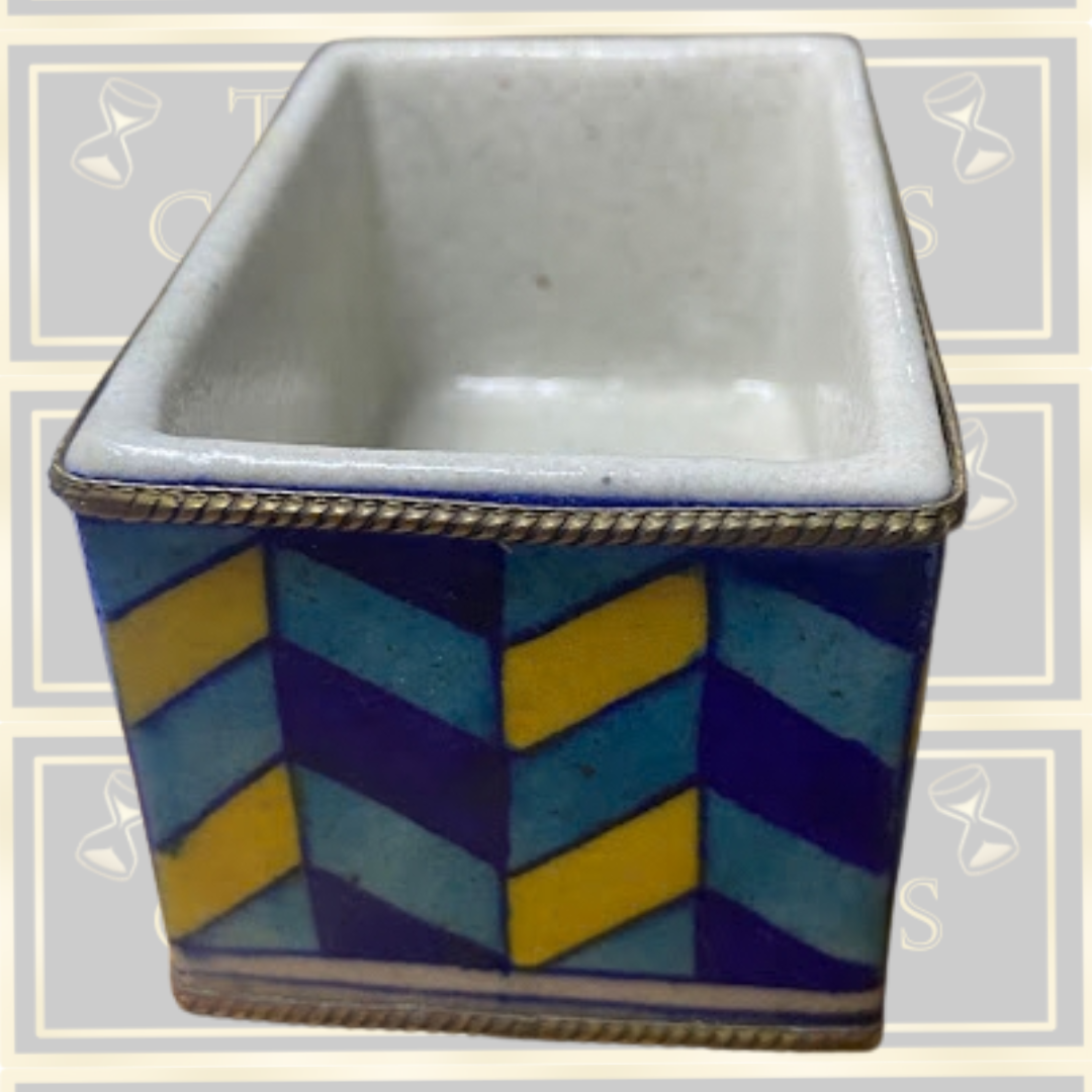 Vintage Mid-Century Porcelain Trinket Box – Chevron Pattern