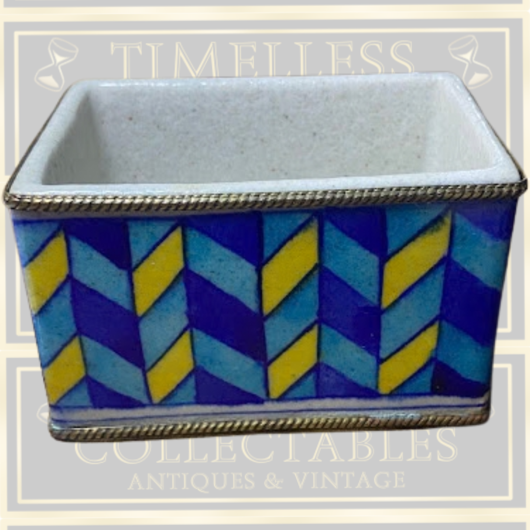 Vintage Mid-Century Porcelain Trinket Box – Chevron Pattern