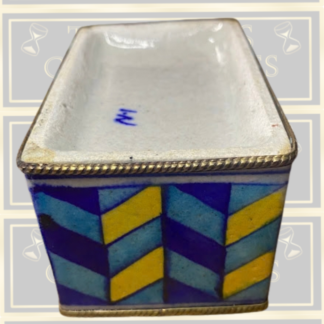 Vintage Mid-Century Porcelain Trinket Box – Chevron Pattern