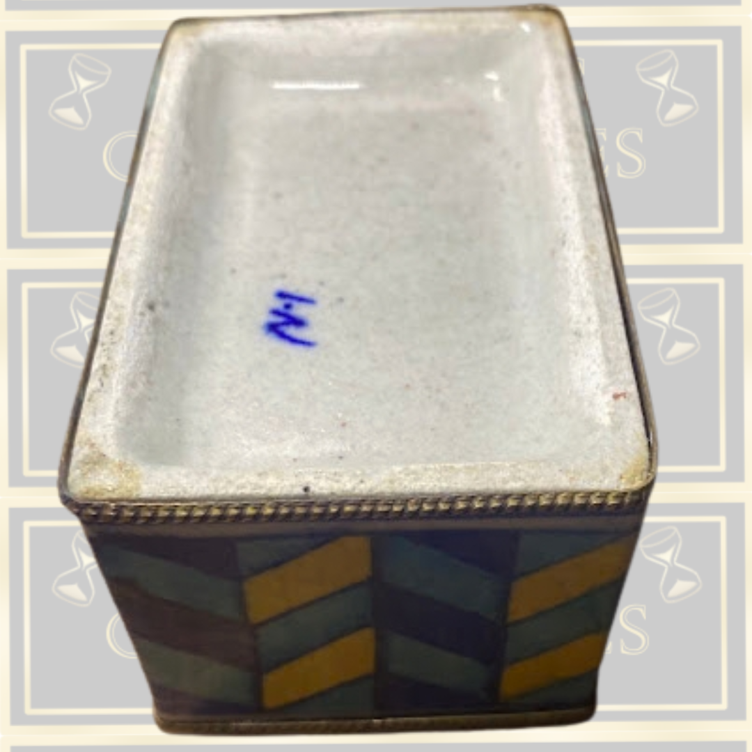 Vintage Mid-Century Porcelain Trinket Box – Chevron Pattern