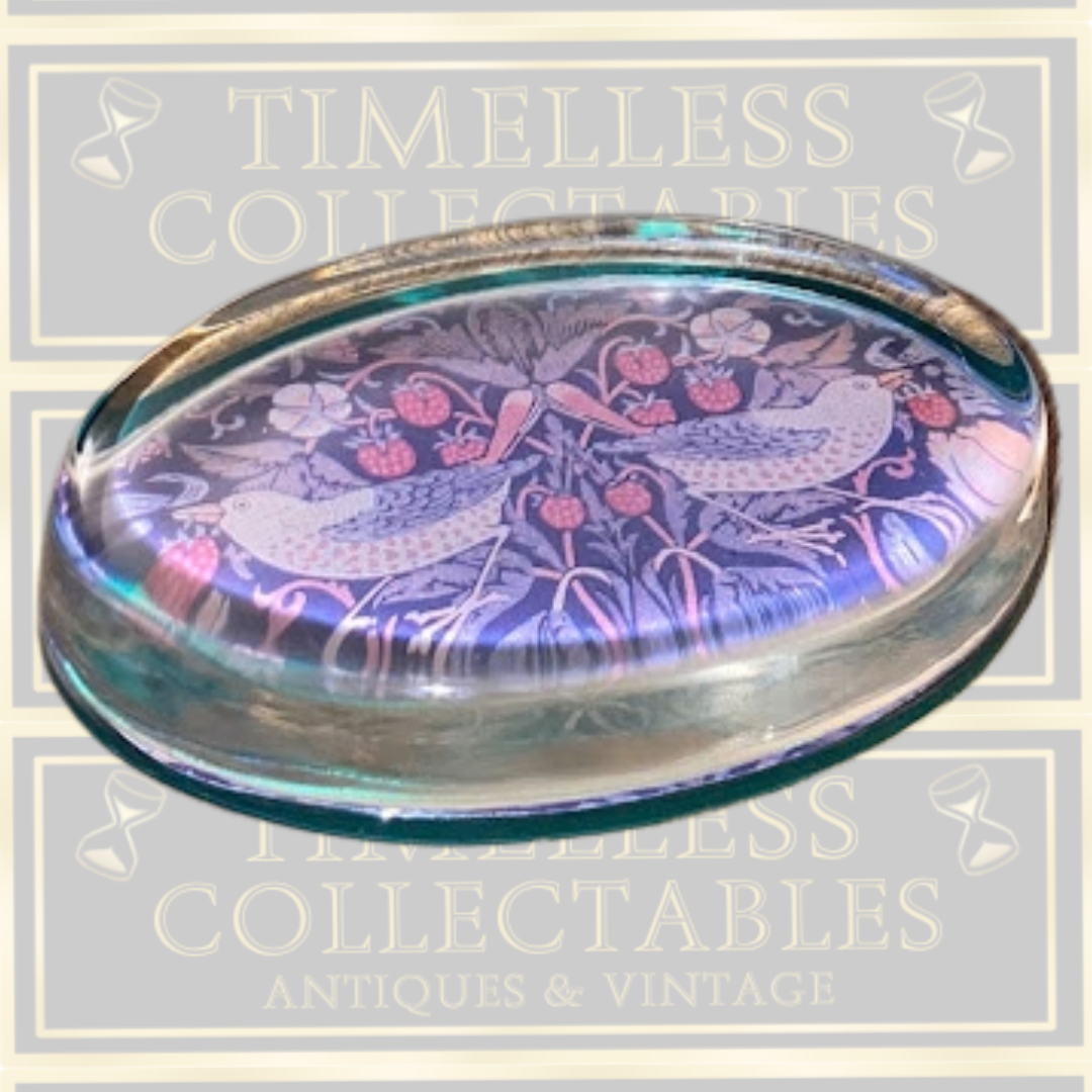 Vintage Strawberry Thief William Morris Glass Paperweight