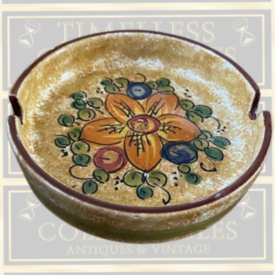 Vintage Italian Hand-Painted Floral Ashtray