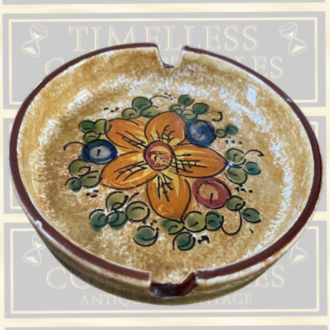 Vintage Italian Hand-Painted Floral Ashtray