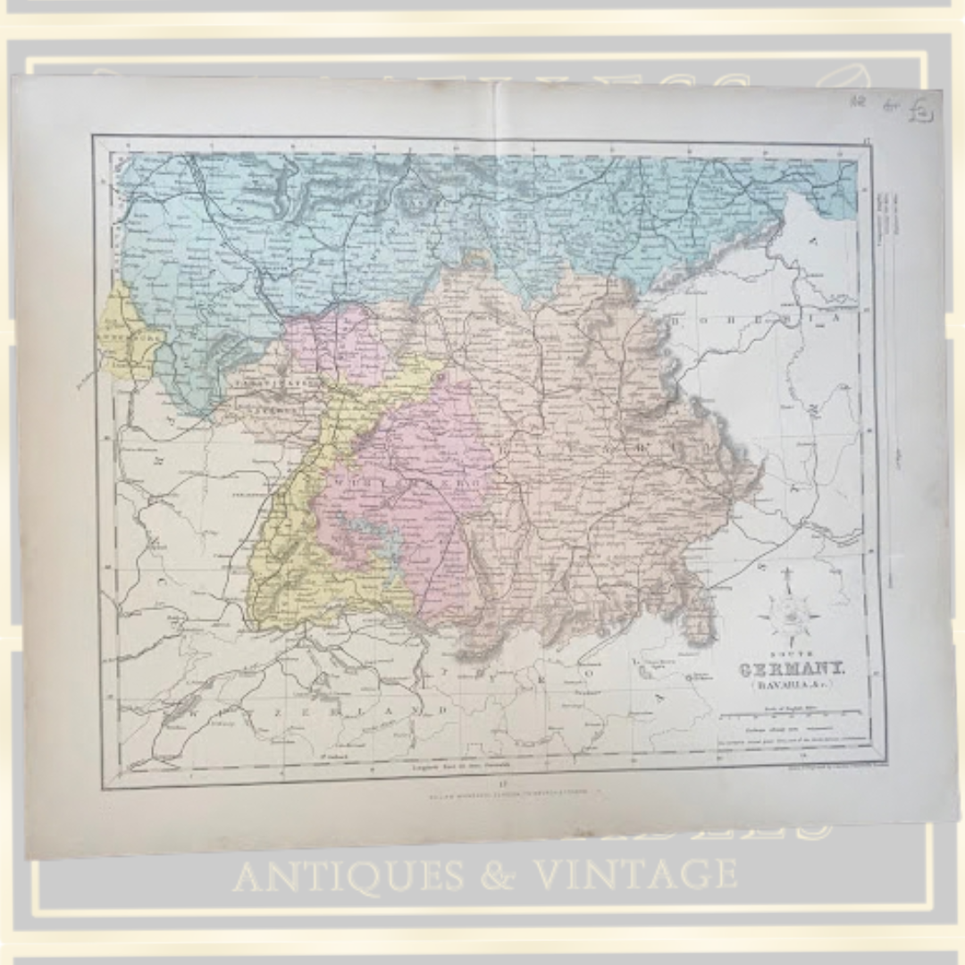 Antique South Germany Bavaria & Württemberg Railways 1876 old Map