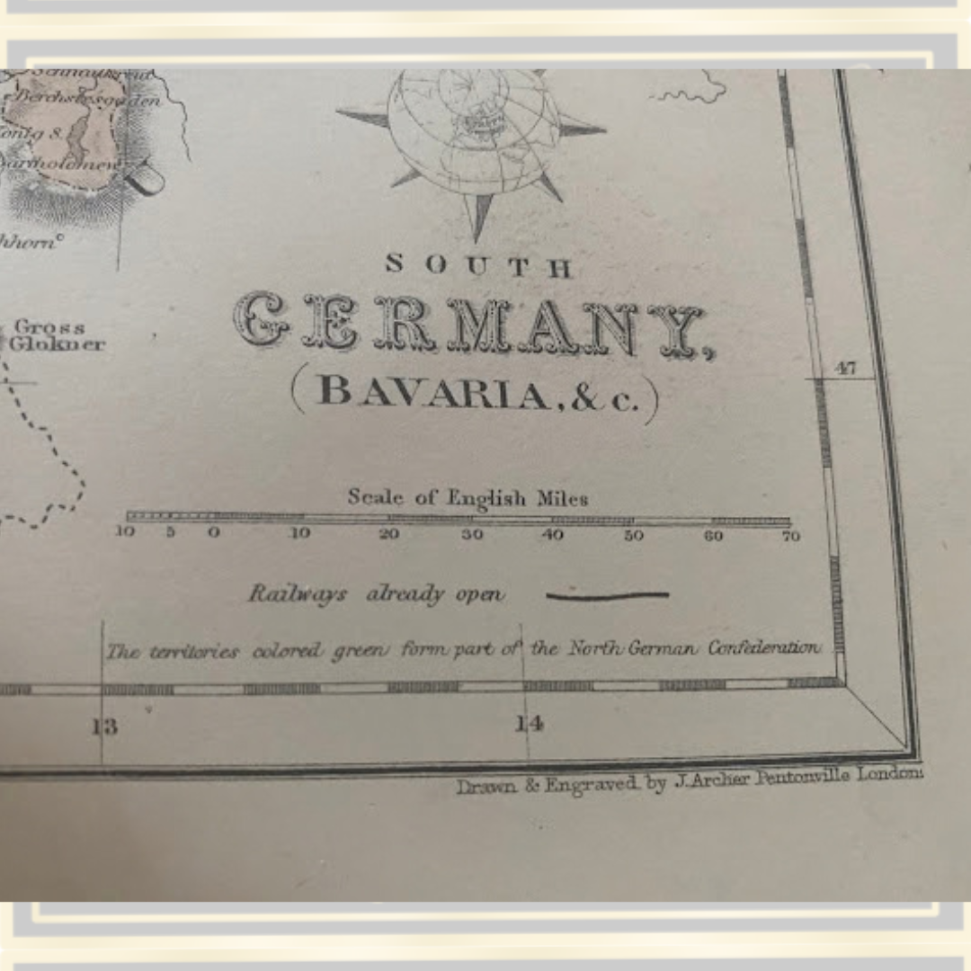 Antique South Germany Bavaria & Württemberg Railways 1876 old Map