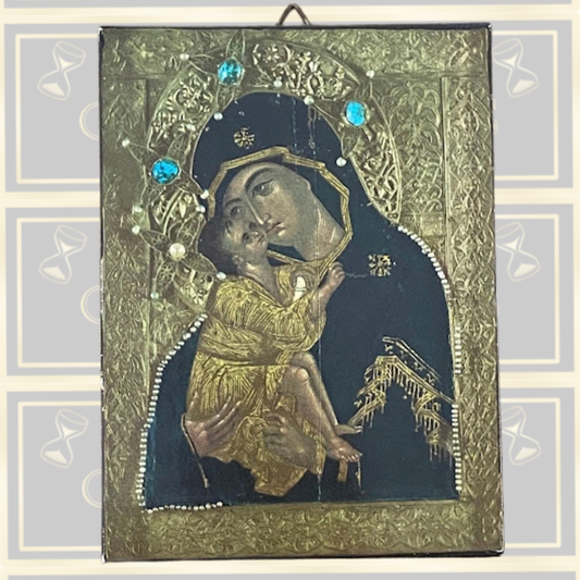 Vintage Decorative Virgin of Vladimir icon Wooden Plaque