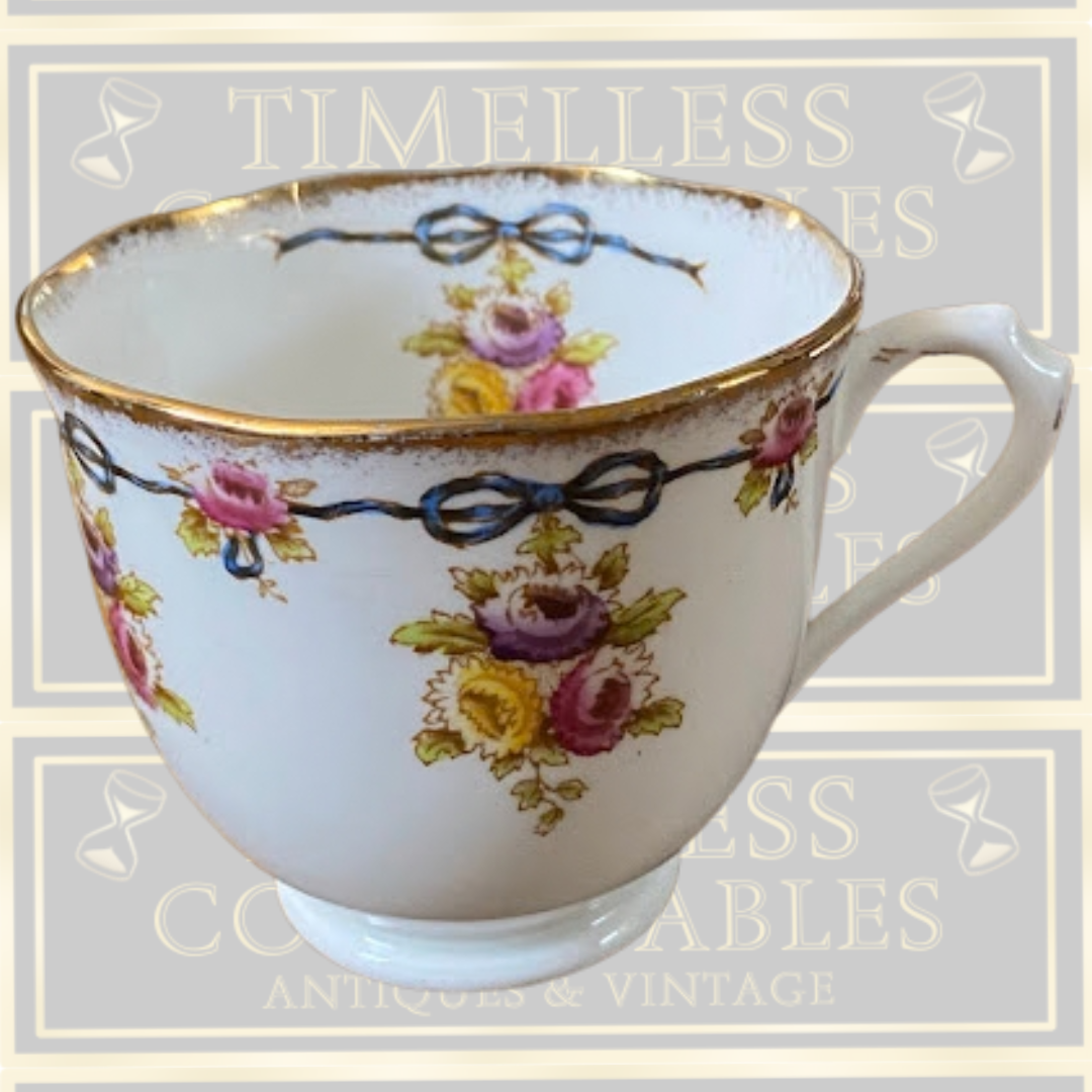 Antique Six Cups & Saucers Royal Albert Crown Blue Ribbons China set