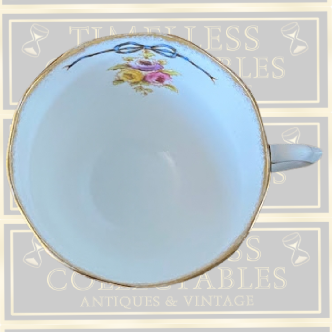 Antique Six Cups & Saucers Royal Albert Crown Blue Ribbons China set