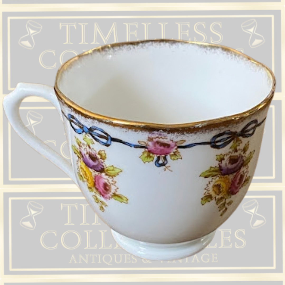 Antique Six Cups & Saucers Royal Albert Crown Blue Ribbons China set