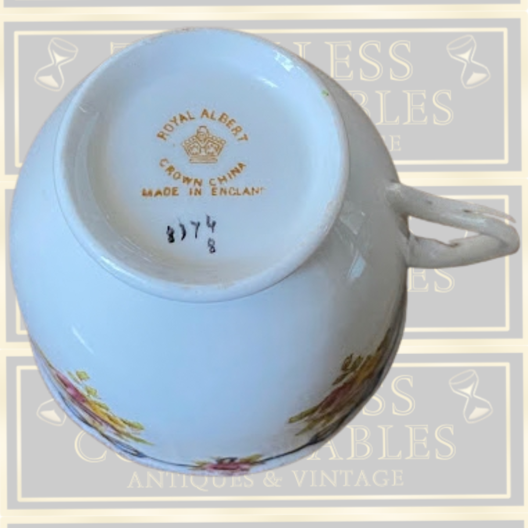 Antique Six Cups & Saucers Royal Albert Crown Blue Ribbons China set