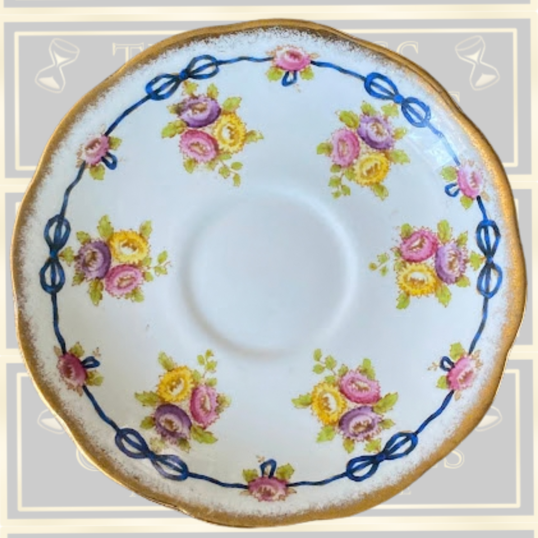 Antique Six Cups & Saucers Royal Albert Crown Blue Ribbons China set