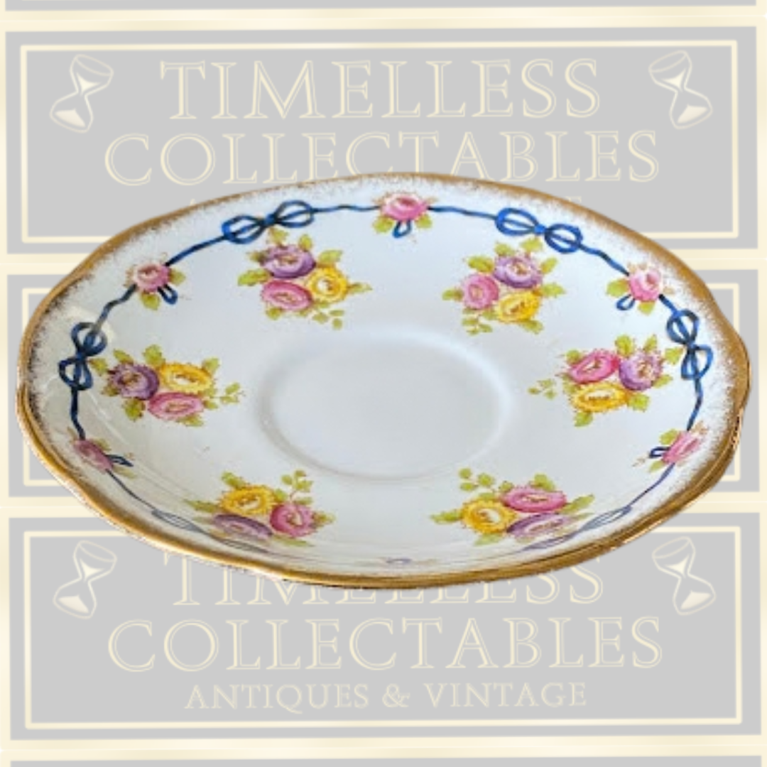 Antique Six Cups & Saucers Royal Albert Crown Blue Ribbons China set