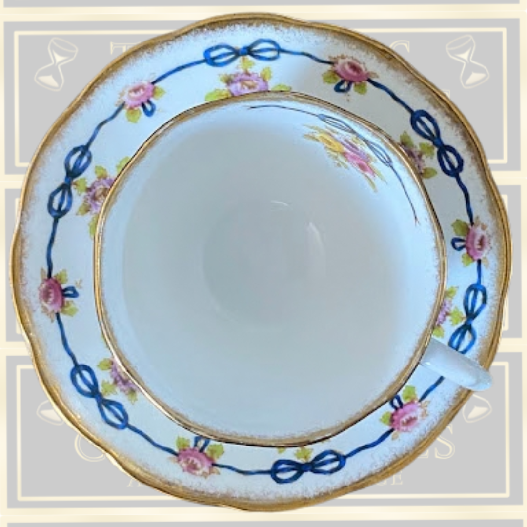 Antique Six Cups & Saucers Royal Albert Crown Blue Ribbons China set