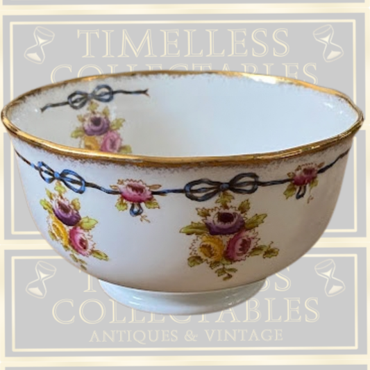 Antique Royal Albert Crown China Blue Ribbon Open Sugar Bowl