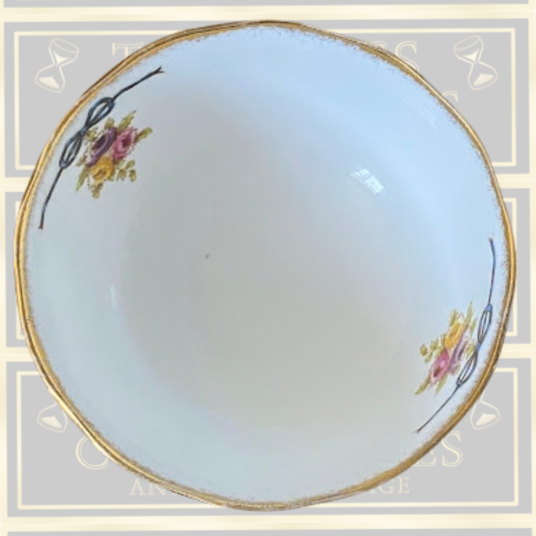 Antique Royal Albert Crown China Blue Ribbon Open Sugar Bowl