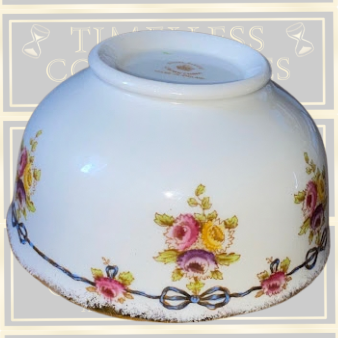 Antique Royal Albert Crown China Blue Ribbon Open Sugar Bowl