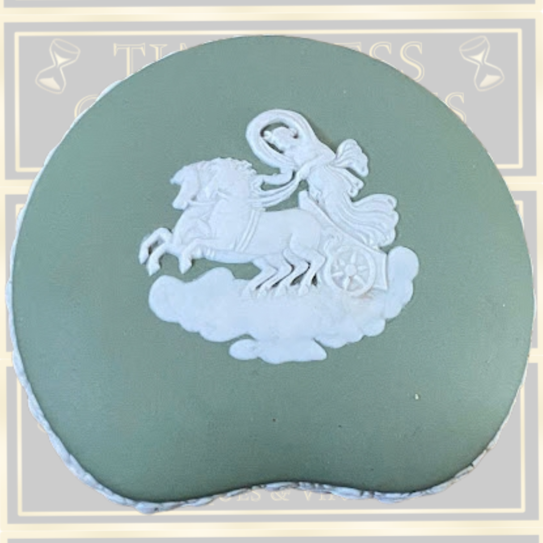 Vintage Jasperware wedgewood heart shaped trinket box sage green