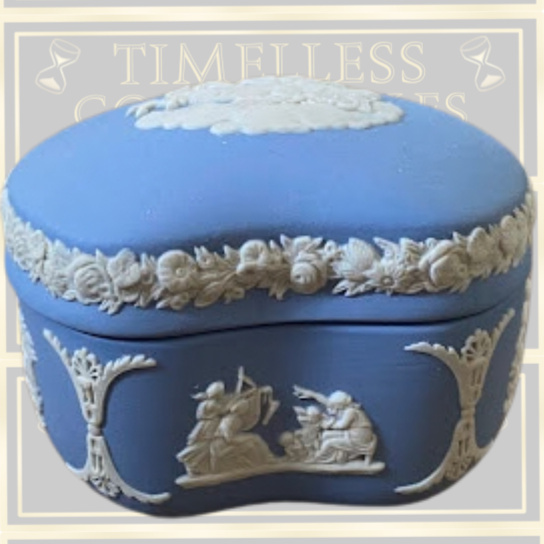 Vintage Jasperware Wedgewood Heart Shaped Blue Trinket Box