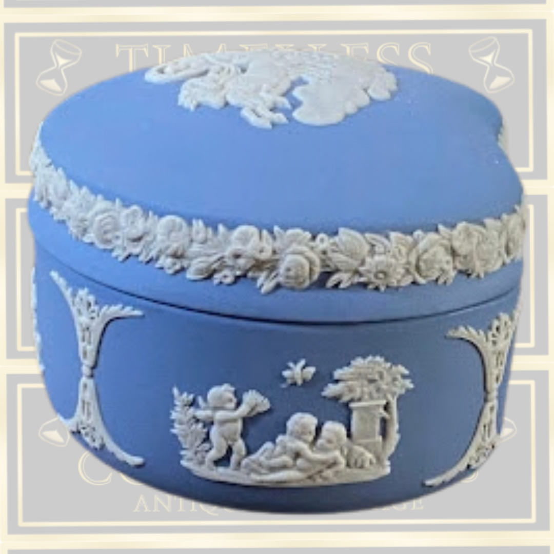 Vintage Jasperware Wedgewood Heart Shaped Blue Trinket Box