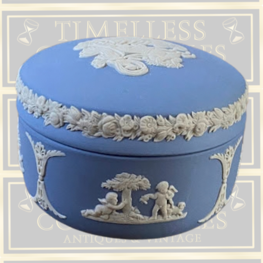 Vintage Jasperware Wedgewood Heart Shaped Blue Trinket Box
