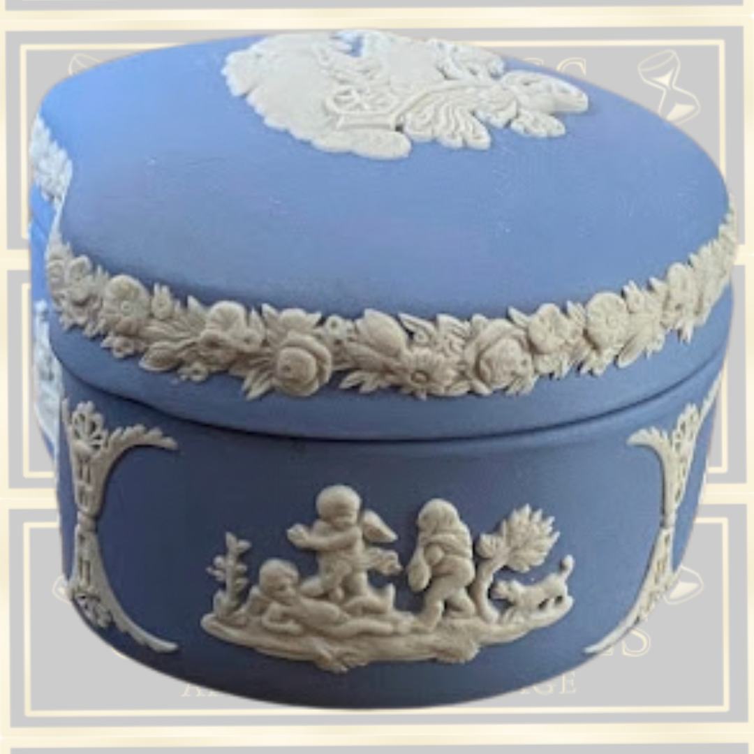 Vintage Jasperware Wedgewood Heart Shaped Blue Trinket Box