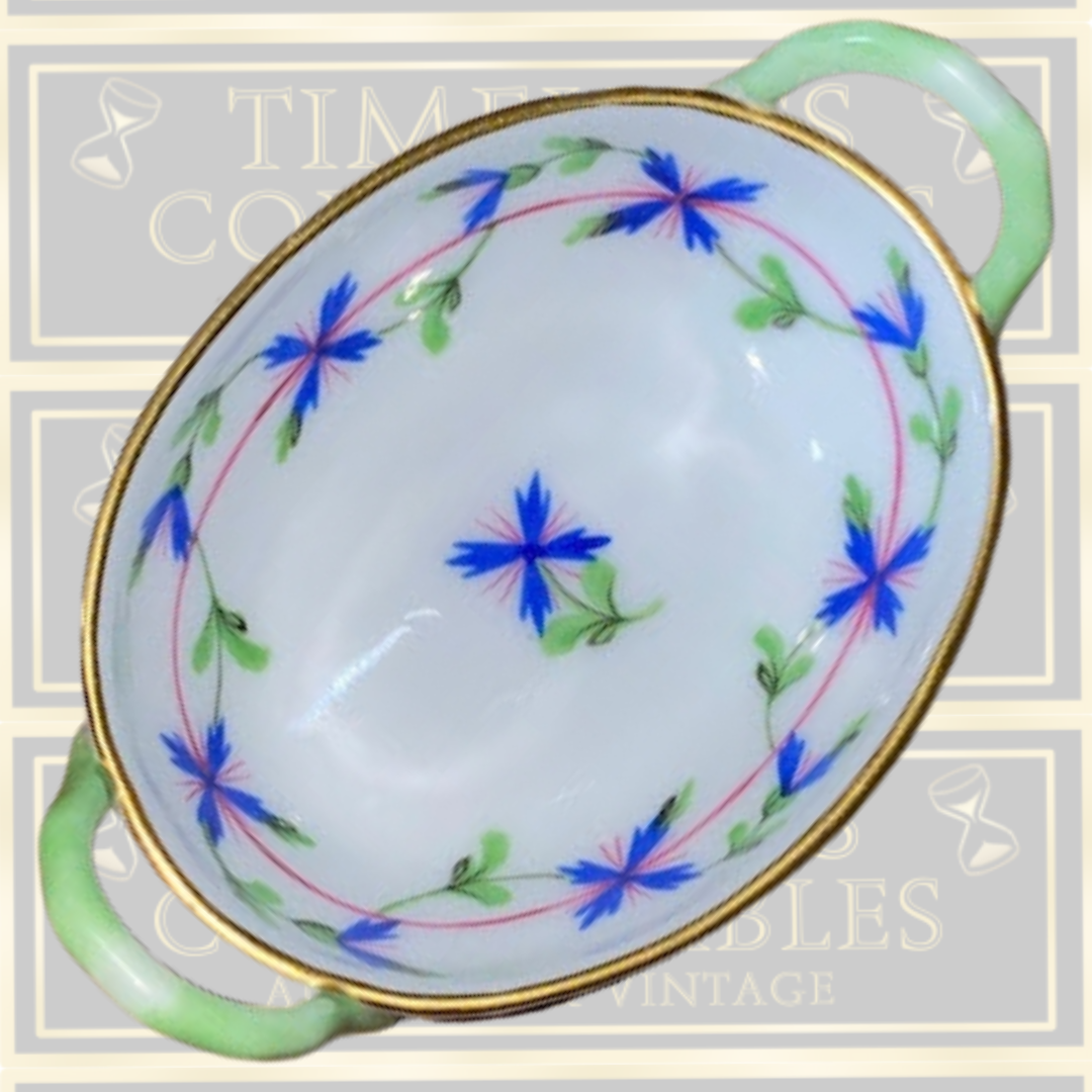 Vintage Herend Blue Garland Small Handled Basket