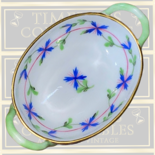 Vintage Herend Blue Garland Small Handled Basket