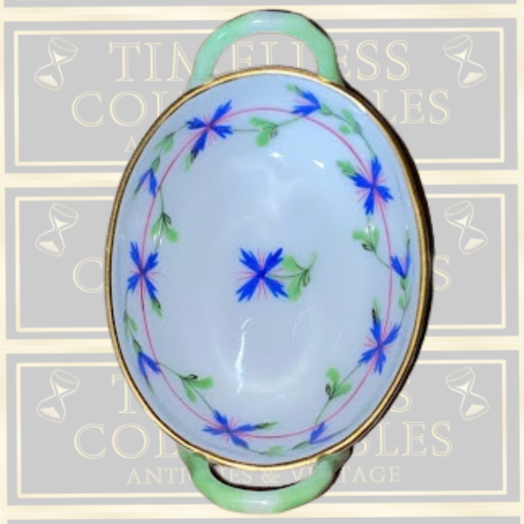 Vintage Herend Blue Garland Small Handled Basket