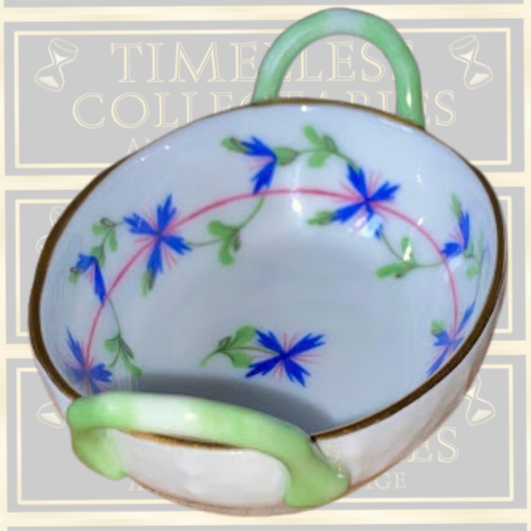 Vintage Herend Blue Garland Small Handled Basket