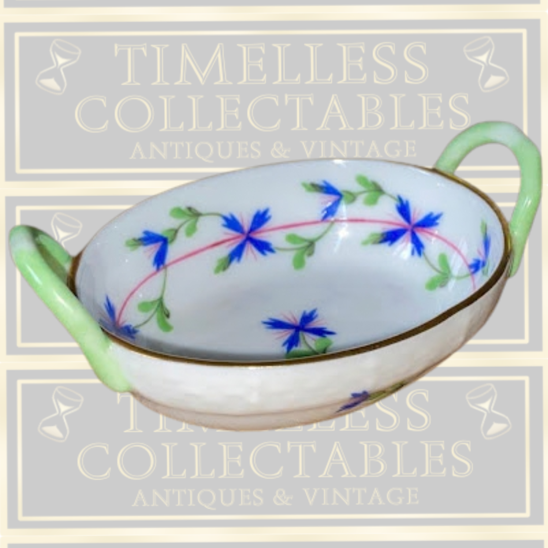 Vintage Herend Blue Garland Small Handled Basket