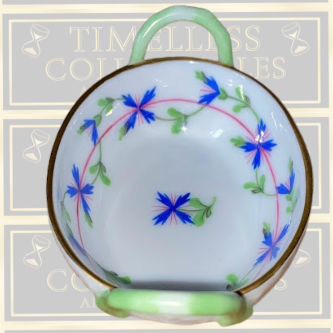 Vintage Herend Blue Garland Small Handled Basket