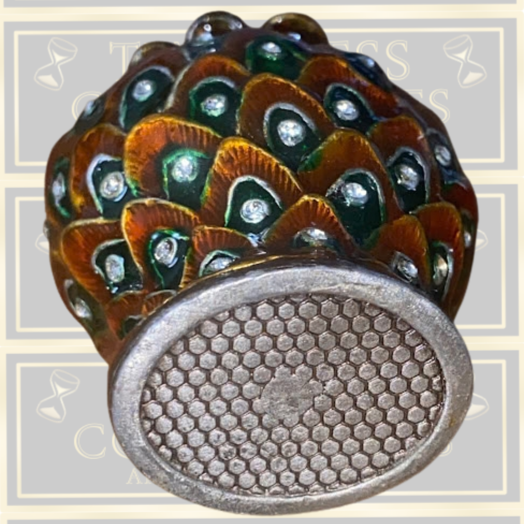 Vintage-Peacock Enamel Over Metal & Glass Refillable Perfume Bottle