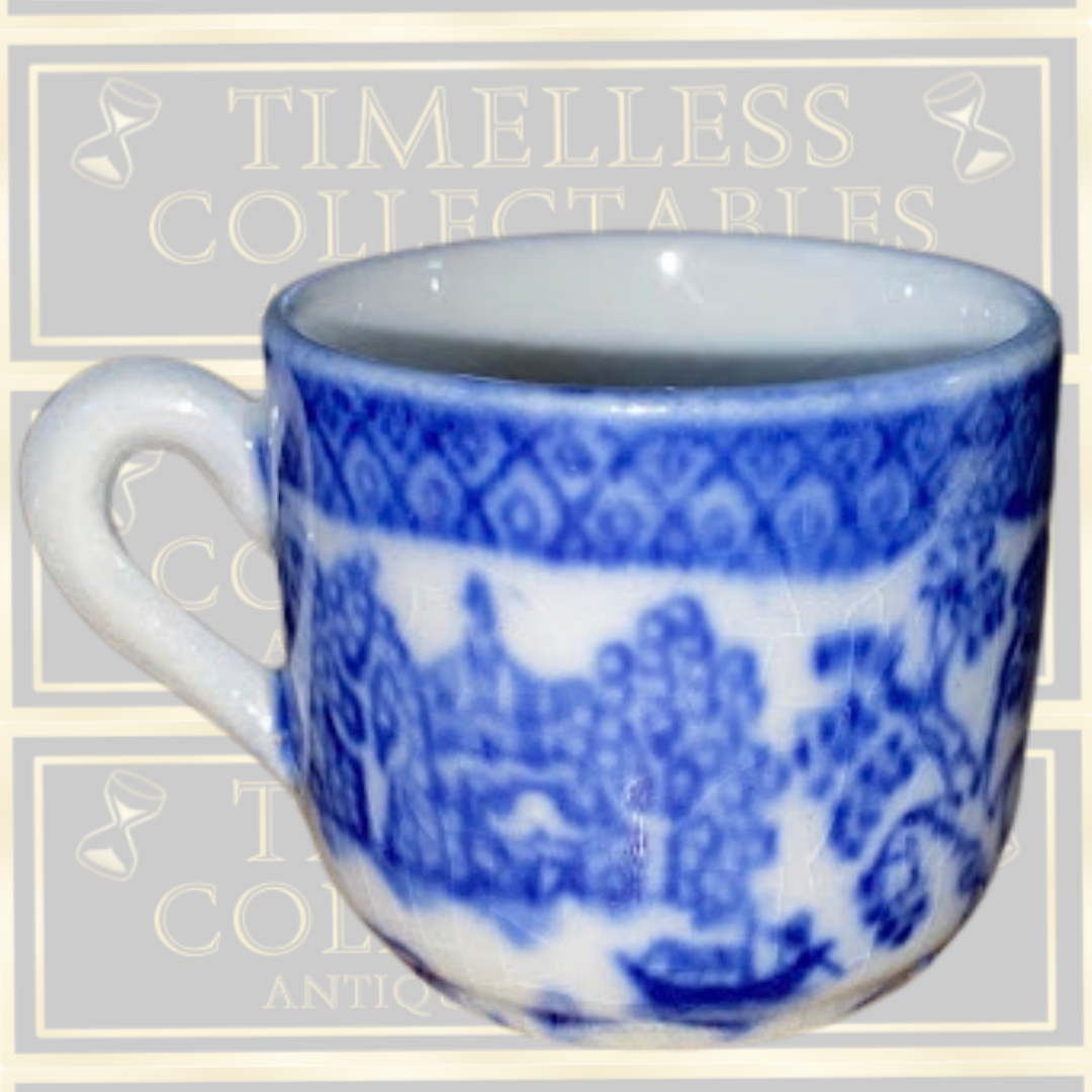 Antique Pair Demitasse Coffee Cups and Saucers Blue Willow Pattern