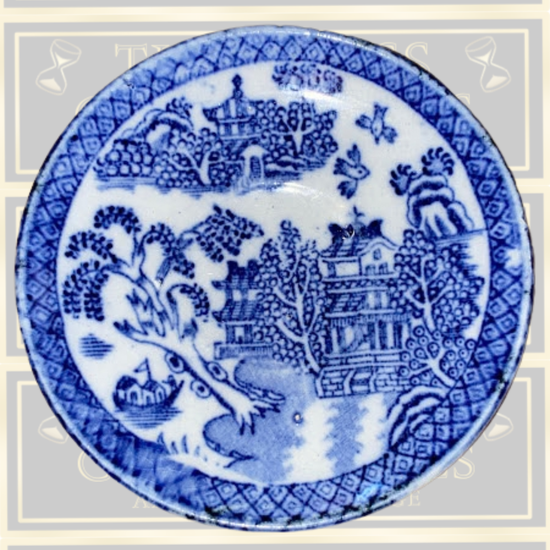 Antique Pair Demitasse Coffee Cups and Saucers Blue Willow Pattern