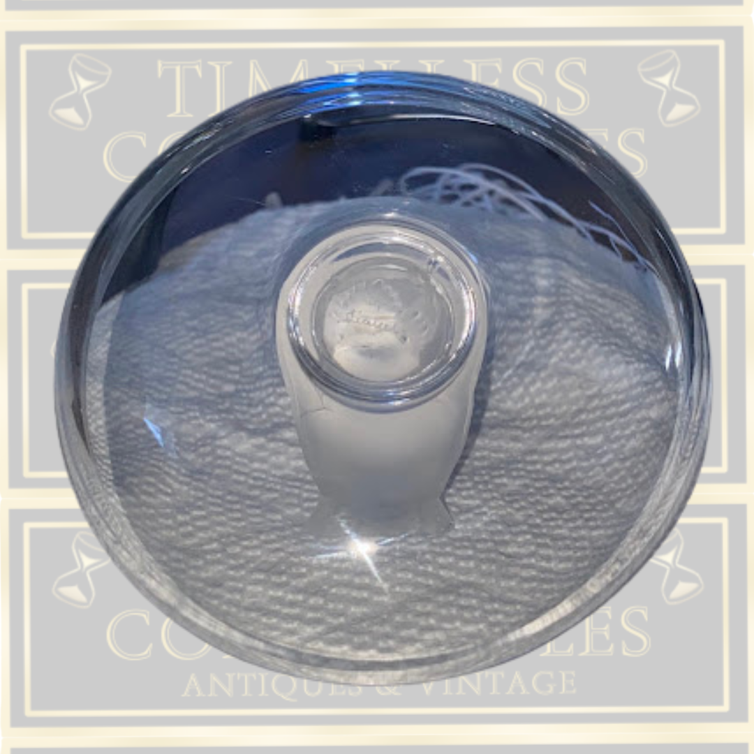 Vintage Lalique Clear & Frosted Crystal Finch Ring/Pin Tray
