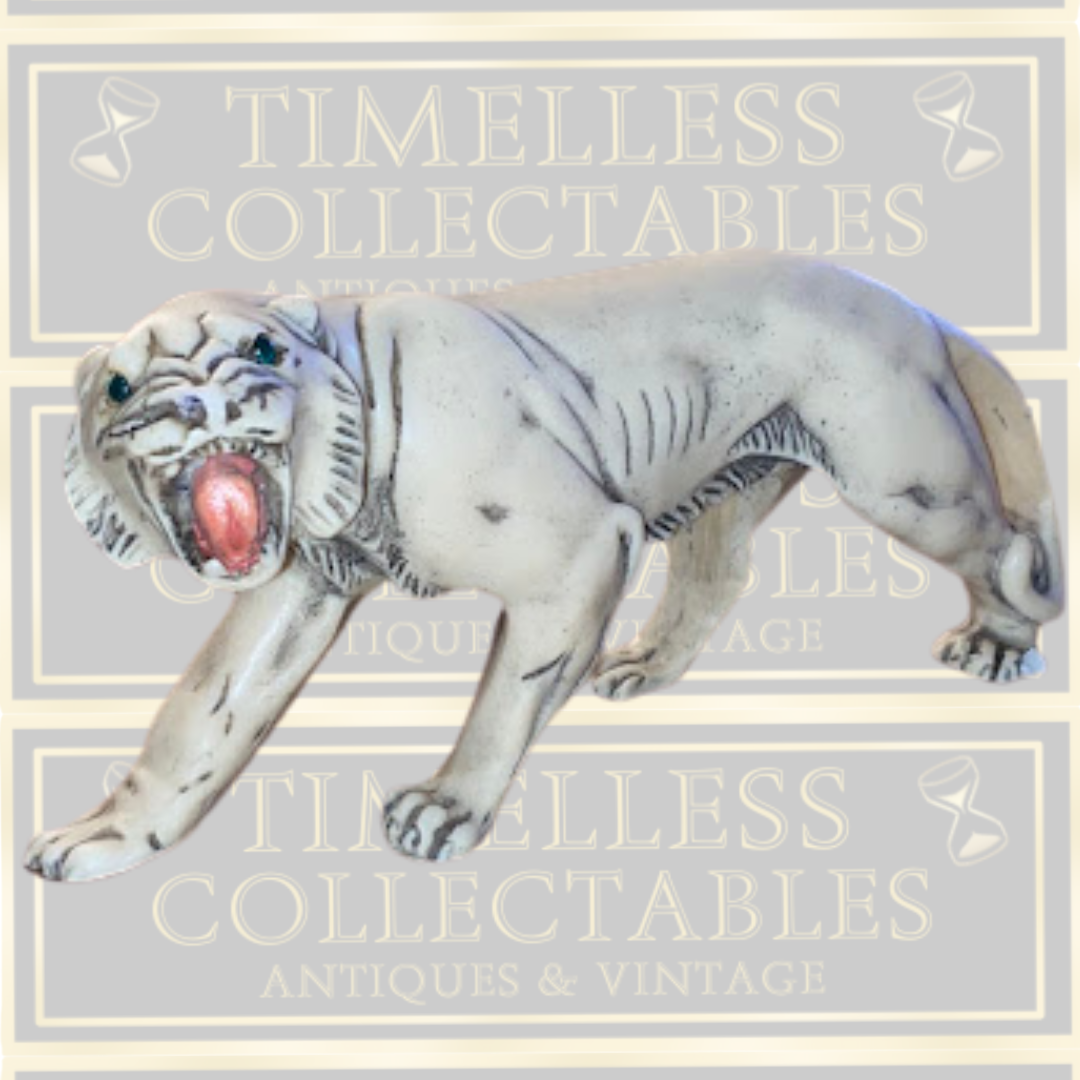 Vintage Hand-Carved Solid Bone Prowling White Tiger