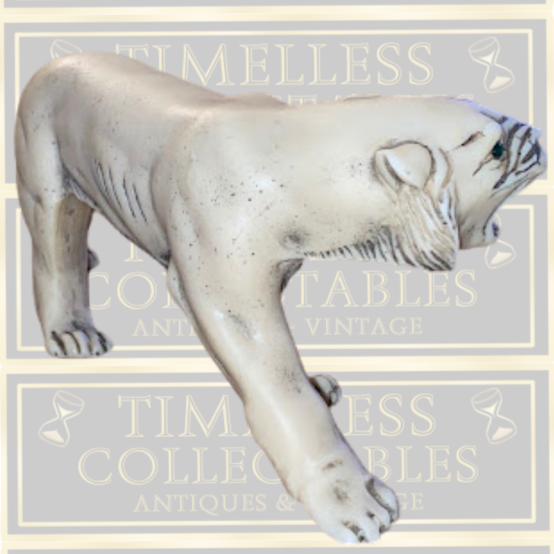 Vintage Hand-Carved Solid Bone Prowling White Tiger